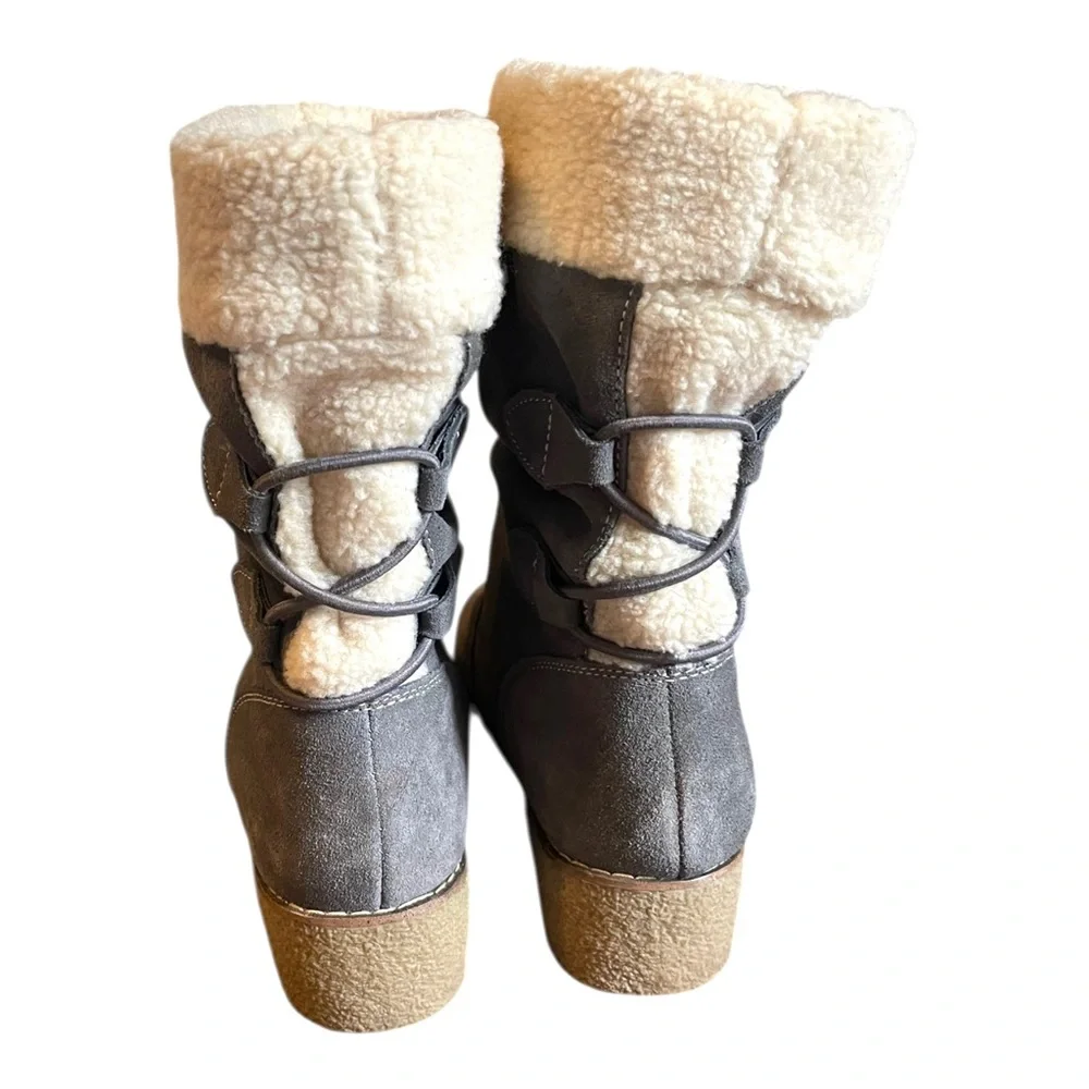 Lands End Gray Suede Boots Sherpa Lined Women’s Size 8.5